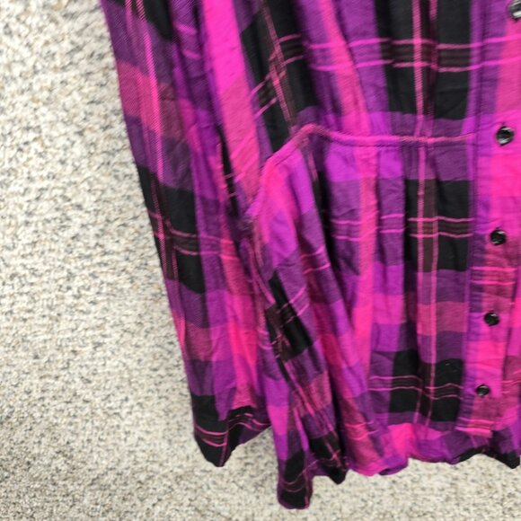 Lane Bryant‎ Top Womens Plus 18 Purple Plaid Button Up Blouse Elastic Waist - Picture 3 of 7